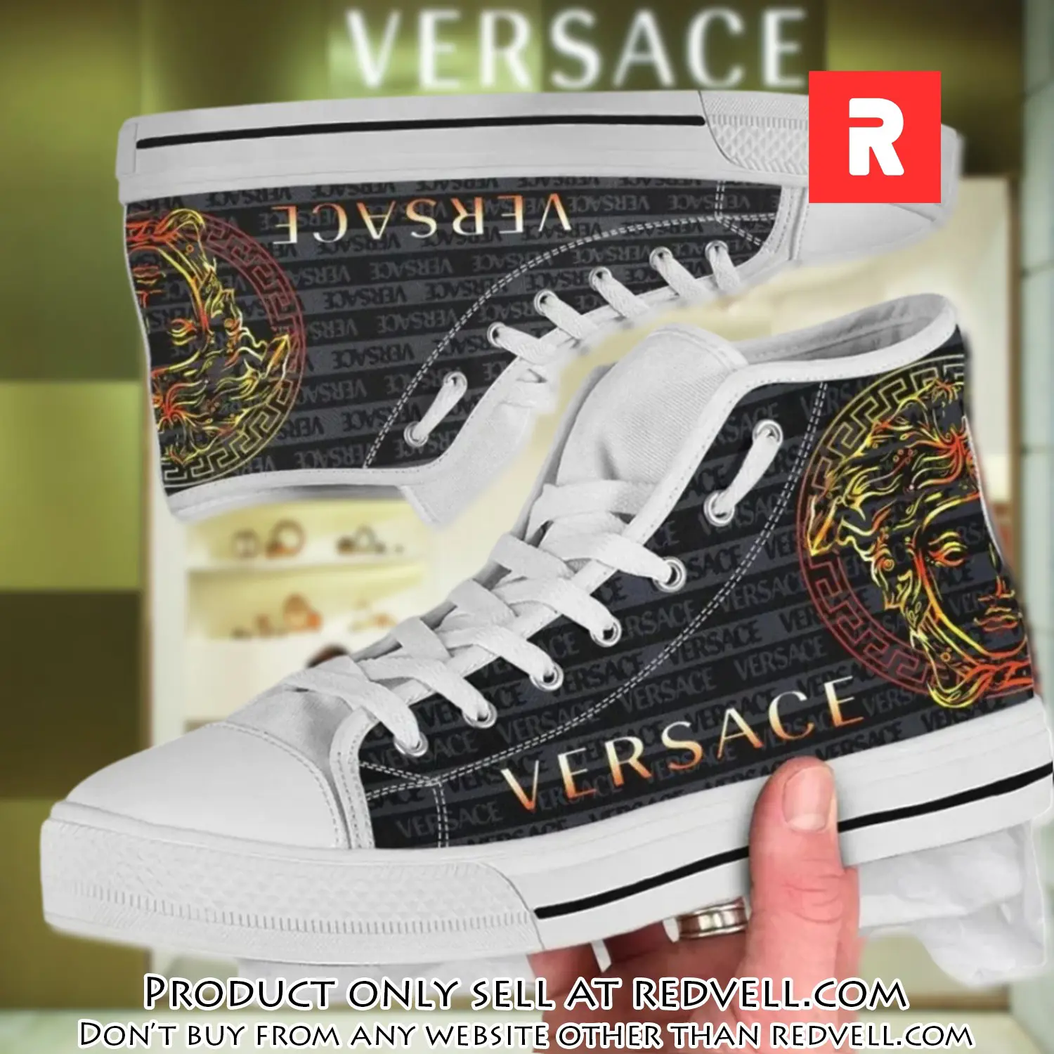 Versace medusa black white high top canvas shoes luxury brand gifts for men women rv4140937